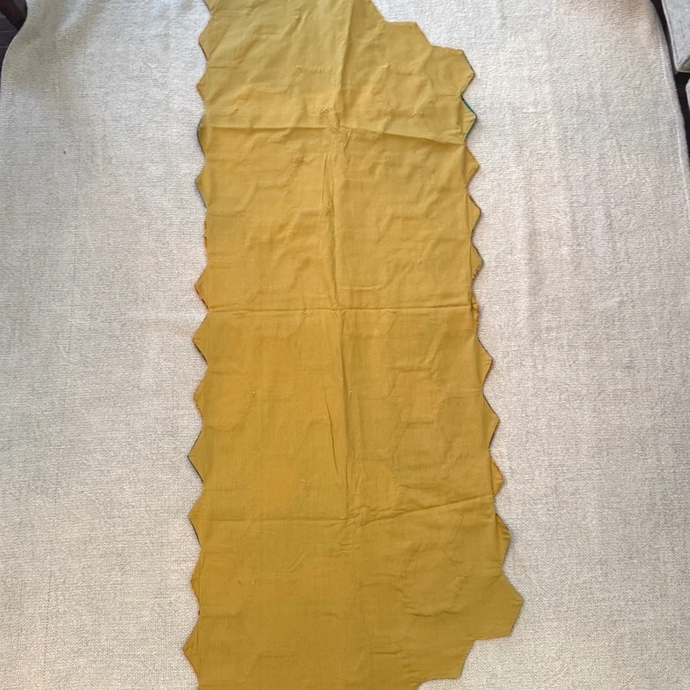 Vintage Handmade Patchwork Hexagon Table Runner Boho Cottagecore. 70s-80s